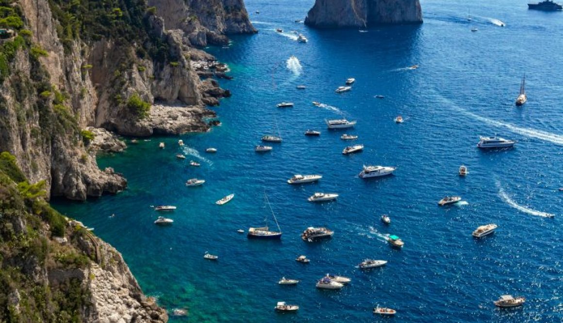 Capri, Italy. View from Giardini di Augusto overlooking Scoglio Unghia Marina