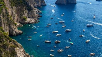 Capri, Italy. View from Giardini di Augusto overlooking Scoglio Unghia Marina