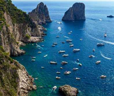 Capri, Italy. View from Giardini di Augusto overlooking Scoglio Unghia Marina