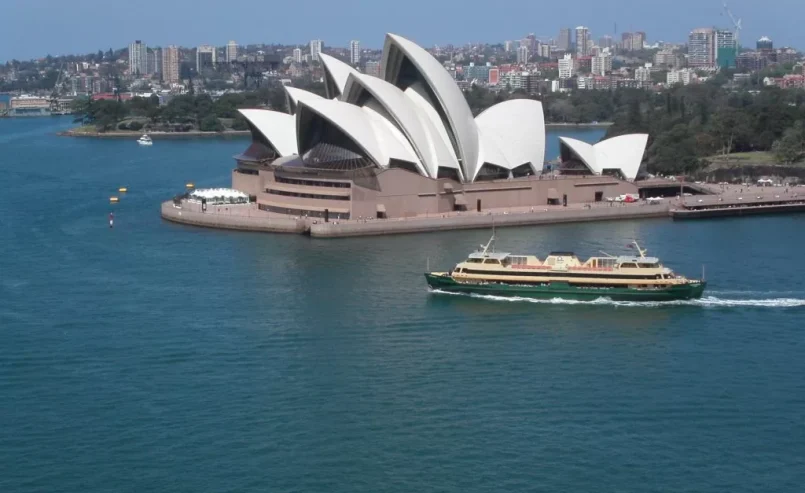 sydney-opera-house-right-side-with-ferry Photo of Sydney Opera House and Ferry from Sydney Harbour Bridge (Port Jackson) by Grant Charsley